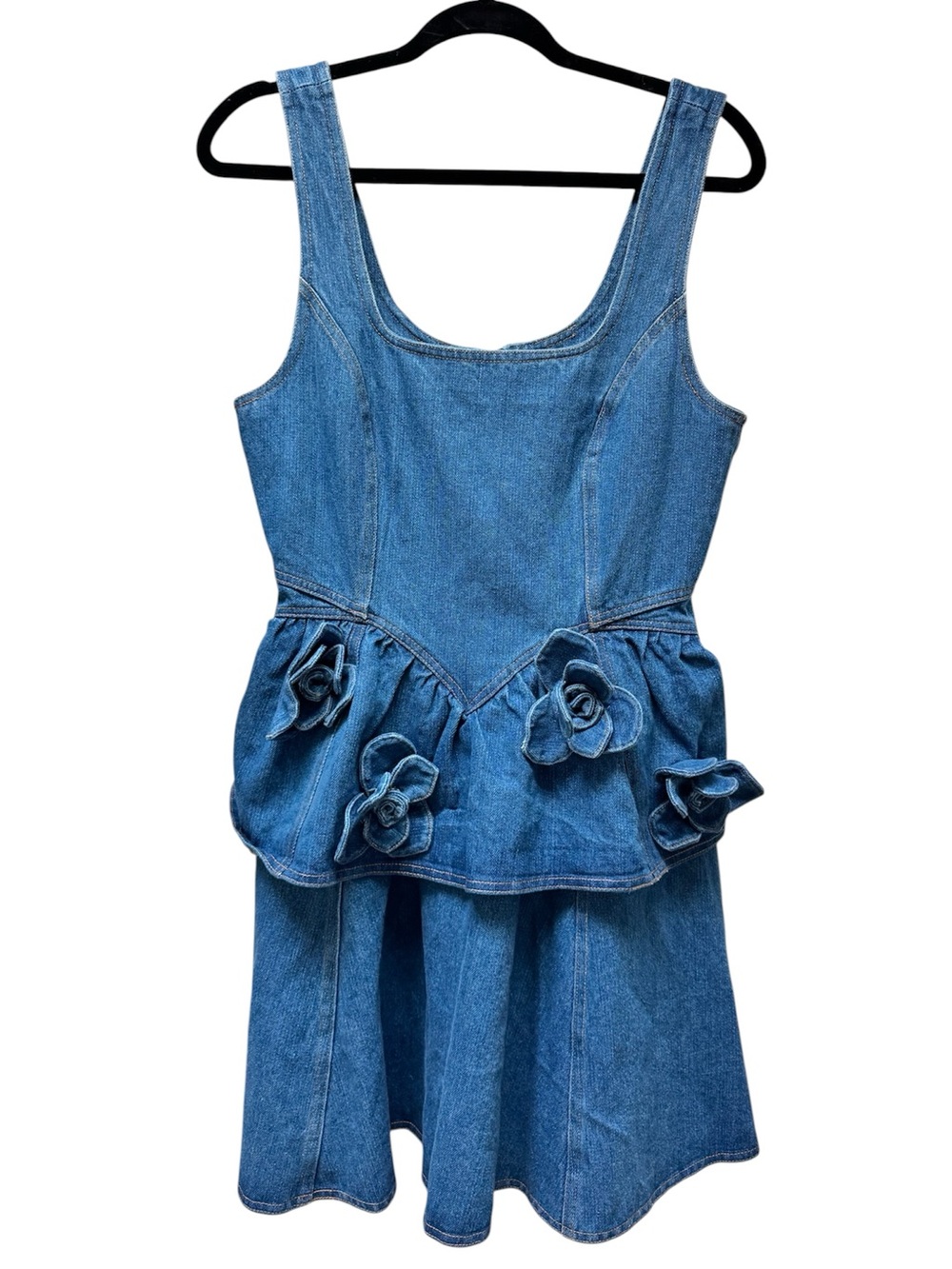 NEW Vici Denim Rose Peplum Rosette Mini Dress Cotton - Picture 3 of 8